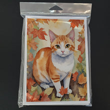 Load image into Gallery viewer, Japanese Bobtail Cat in Fall Leaves Greeting Cards - Blank Note Cards – 8-Pack of Artist-Designed Cards with Envelopes