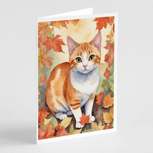 Load image into Gallery viewer, Japanese Bobtail Cat in Fall Leaves Greeting Cards - Blank Note Cards – 8-Pack of Artist-Designed Cards with Envelopes