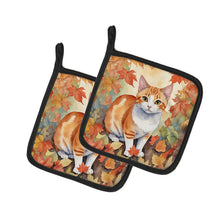 Load image into Gallery viewer, Japanese Bobtail Cat in Fall Leaves Pot Holders - Set of 2 Decorative Kitchen Helpers | Made in the USA