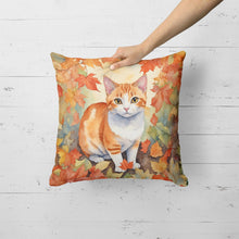 Load image into Gallery viewer, Japanese Bobtail Cat in Fall Leaves Throw Pillow
