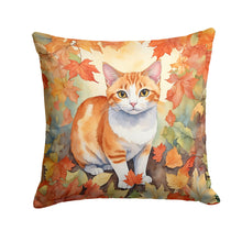 Load image into Gallery viewer, Japanese Bobtail Cat in Fall Leaves Throw Pillow