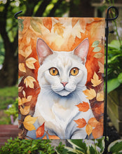 Load image into Gallery viewer, Khao Manee Fall Garden Flag - Cat in Fall Leaves - Cat-Themed Seasonal Yard Decor