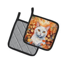 Load image into Gallery viewer, Khao Manee Cat in Fall Leaves Pot Holders - Set of 2 Decorative Kitchen Helpers | Made in the USA