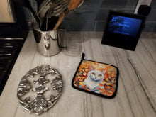 Load image into Gallery viewer, Khao Manee Cat in Fall Leaves Pot Holders - Set of 2 Decorative Kitchen Helpers | Made in the USA