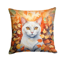 Load image into Gallery viewer, Khao Manee Cat in Fall Leaves Throw Pillow - 14x14 Decorative Pillow – Art for Your Home &amp; Patio