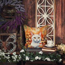 Load image into Gallery viewer, Khao Manee Cat in Fall Leaves Throw Pillow