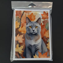 Load image into Gallery viewer, Korat Cat in Fall Leaves Greeting Cards - Blank Note Cards – 8-Pack of Artist-Designed Cards with Envelopes