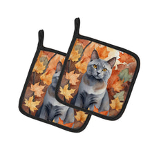 Load image into Gallery viewer, Korat Cat in Fall Leaves Pot Holders - Set of 2 Decorative Kitchen Helpers | Made in the USA