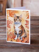 Load image into Gallery viewer, Korean Bobtail Cat in Fall Leaves Greeting Cards - Blank Note Cards – 8-Pack of Artist-Designed Cards with Envelopes