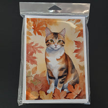 Load image into Gallery viewer, Korean Bobtail Cat in Fall Leaves Greeting Cards - Blank Note Cards – 8-Pack of Artist-Designed Cards with Envelopes