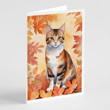 Load image into Gallery viewer, Korean Bobtail Cat in Fall Leaves Greeting Cards - Blank Note Cards – 8-Pack of Artist-Designed Cards with Envelopes