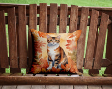 Load image into Gallery viewer, Korean Bobtail Cat in Fall Leaves Throw Pillow - 14x14 Decorative Pillow – Art for Your Home &amp; Patio