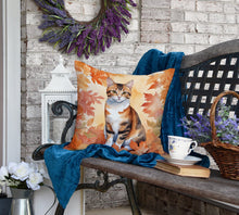 Load image into Gallery viewer, Korean Bobtail Cat in Fall Leaves Throw Pillow