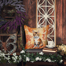 Load image into Gallery viewer, Korean Bobtail Cat in Fall Leaves Throw Pillow