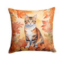 Load image into Gallery viewer, Korean Bobtail Cat in Fall Leaves Throw Pillow