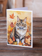 Load image into Gallery viewer, Kurilian Bobtail Cat in Fall Leaves Greeting Cards - Blank Note Cards – 8-Pack of Artist-Designed Cards with Envelopes