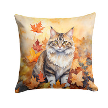 Load image into Gallery viewer, Kurilian Bobtail Cat in Fall Leaves Throw Pillow - 14x14 Decorative Pillow – Art for Your Home &amp; Patio