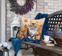 Load image into Gallery viewer, Kurilian Bobtail Cat in Fall Leaves Throw Pillow