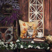 Load image into Gallery viewer, Kurilian Bobtail Cat in Fall Leaves Throw Pillow
