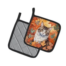 Load image into Gallery viewer, La Perm Cat in Fall Leaves Pot Holders - Set of 2 Decorative Kitchen Helpers | Made in the USA