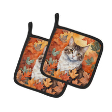 Load image into Gallery viewer, La Perm Cat in Fall Leaves Pot Holders - Set of 2 Decorative Kitchen Helpers | Made in the USA