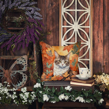 Load image into Gallery viewer, La Perm Cat in Fall Leaves Throw Pillow