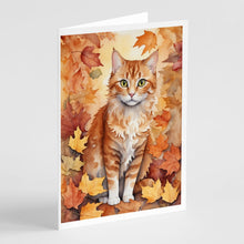 Load image into Gallery viewer, La Perm Cat in Fall Leaves Greeting Cards - Blank Note Cards – 8-Pack of Artist-Designed Cards with Envelopes