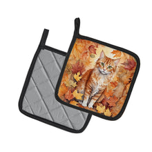 Load image into Gallery viewer, La Perm Cat in Fall Leaves Pot Holders - Set of 2 Decorative Kitchen Helpers | Made in the USA