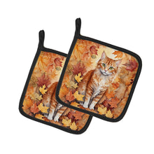 Load image into Gallery viewer, La Perm Cat in Fall Leaves Pot Holders - Set of 2 Decorative Kitchen Helpers | Made in the USA
