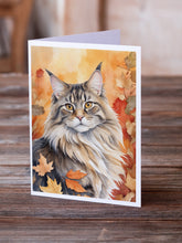 Load image into Gallery viewer, MaineCoon Cat in Fall Leaves Greeting Cards - Blank Note Cards – 8-Pack of Artist-Designed Cards with Envelopes