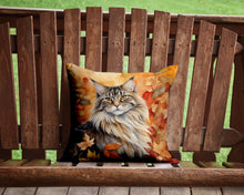 Load image into Gallery viewer, MaineCoon Cat in Fall Leaves Throw Pillow - 14x14 Decorative Pillow – Art for Your Home &amp; Patio
