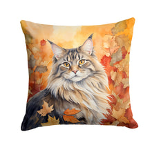 Load image into Gallery viewer, MaineCoon Cat in Fall Leaves Throw Pillow - 14x14 Decorative Pillow – Art for Your Home &amp; Patio