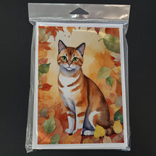 Load image into Gallery viewer, Malayan Cat in Fall Leaves Greeting Cards - Blank Note Cards – 8-Pack of Artist-Designed Cards with Envelopes