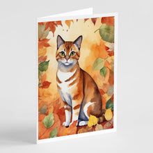 Load image into Gallery viewer, Malayan Cat in Fall Leaves Greeting Cards - Blank Note Cards – 8-Pack of Artist-Designed Cards with Envelopes
