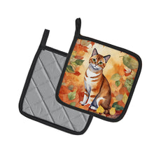 Load image into Gallery viewer, Malayan Cat in Fall Leaves Pot Holders - Set of 2 Decorative Kitchen Helpers | Made in the USA
