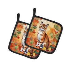 Load image into Gallery viewer, Malayan Cat in Fall Leaves Pot Holders - Set of 2 Decorative Kitchen Helpers | Made in the USA