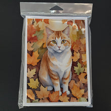 Load image into Gallery viewer, Manx Cat in Fall Leaves Greeting Cards - Blank Note Cards – 8-Pack of Artist-Designed Cards with Envelopes
