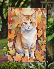 Load image into Gallery viewer, Manx Fall Garden Flag - Cat in Fall Leaves - Cat-Themed Seasonal Yard Decor