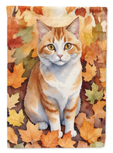 Load image into Gallery viewer, Manx Fall Garden Flag - Cat in Fall Leaves - Cat-Themed Seasonal Yard Decor