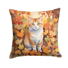 Load image into Gallery viewer, Manx Cat in Fall Leaves Throw Pillow - 14x14 Decorative Pillow – Art for Your Home &amp; Patio