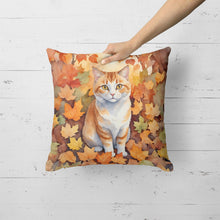 Load image into Gallery viewer, Manx Cat in Fall Leaves Throw Pillow