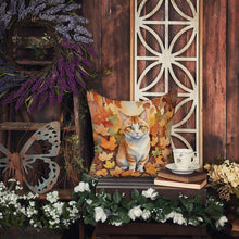 Load image into Gallery viewer, Manx Cat in Fall Leaves Throw Pillow