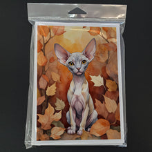 Load image into Gallery viewer, Minskin Cat in Fall Leaves Greeting Cards - Blank Note Cards – 8-Pack of Artist-Designed Cards with Envelopes