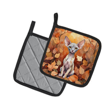 Load image into Gallery viewer, Minskin Cat in Fall Leaves Pot Holders - Set of 2 Decorative Kitchen Helpers | Made in the USA