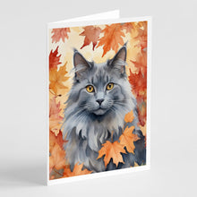 Load image into Gallery viewer, Nebelung Cat in Fall Leaves Greeting Cards - Blank Note Cards – 8-Pack of Artist-Designed Cards with Envelopes