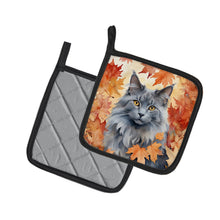 Load image into Gallery viewer, Nebelung Cat in Fall Leaves Pot Holders - Set of 2 Decorative Kitchen Helpers | Made in the USA