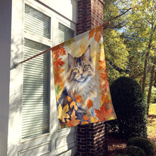 Load image into Gallery viewer, Norwegian Forest Cat in Fall Leaves House Flag