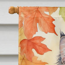 Load image into Gallery viewer, Norwegian Forest Cat in Fall Leaves House Flag