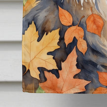 Load image into Gallery viewer, Norwegian Forest Cat in Fall Leaves House Flag