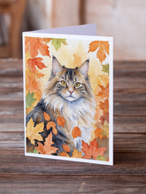 Load image into Gallery viewer, Norwegian Forest Cat in Fall Leaves Greeting Cards - Blank Note Cards – 8-Pack of Artist-Designed Cards with Envelopes